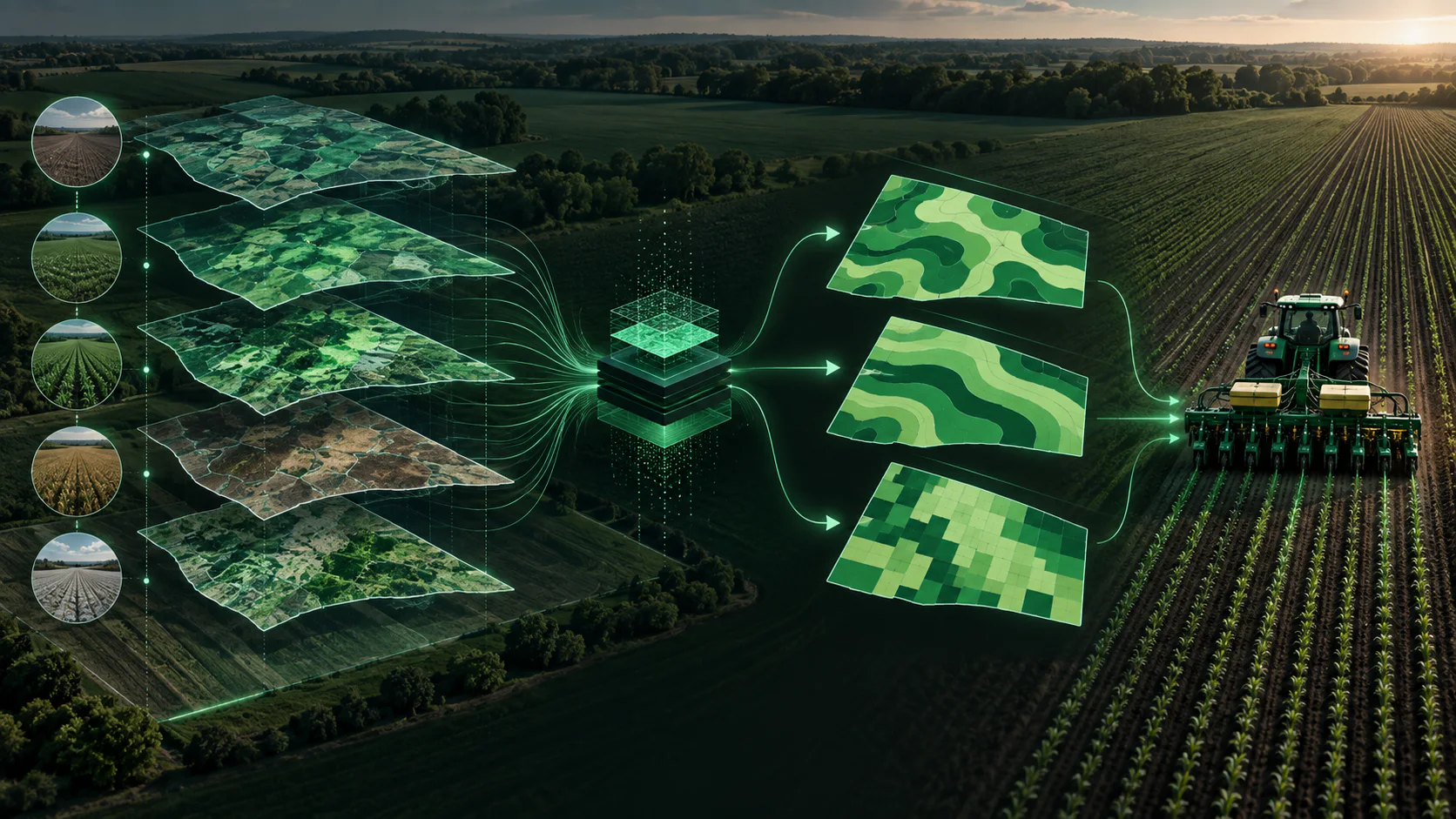 Multiple seasons of yield and satellite imagery converging into three planting-zone alternatives for agricultural equipment